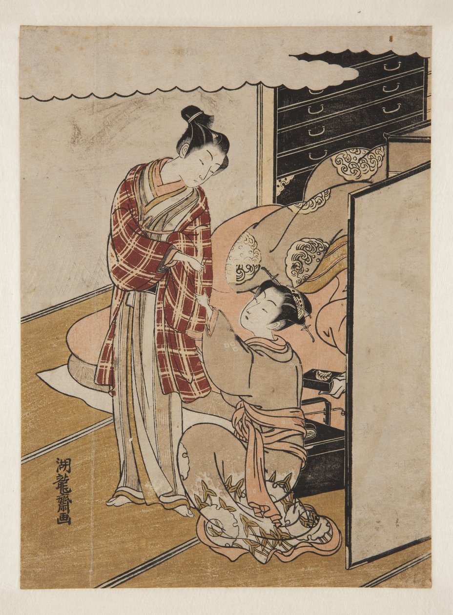 Mujer sosteniendo la manga del amante de Isoda Koryusai