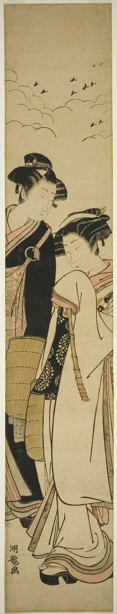 Pareja Joven Vestida como Monjes Mendicantes (¿Genpachi y Komurasaki?) de Isoda Koryusai