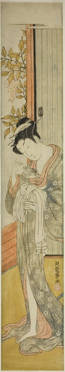 Joven Mujer Alimentando a una Rata de Isoda Koryusai