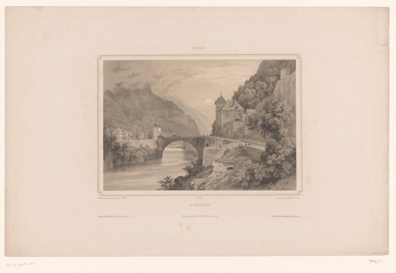 Vista de Saint-Maurice en Suiza St. Maurice (título sobre el objeto) Rostros en Suiza (título de la serie) Suisse (título de la serie sobre el objeto) de Isodore Laurent Deroy