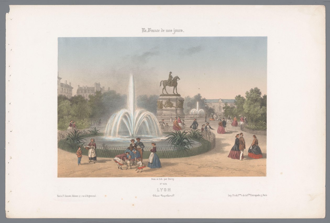 Zicht op de Place Napoléon te Lyon Lyon. Coloque a Napoleón (título en el objeto) Hedendaags Frankrijk (título de la serie) Francia hoy en día (título de la serie sobre el objeto) de Isodore Laurent Deroy