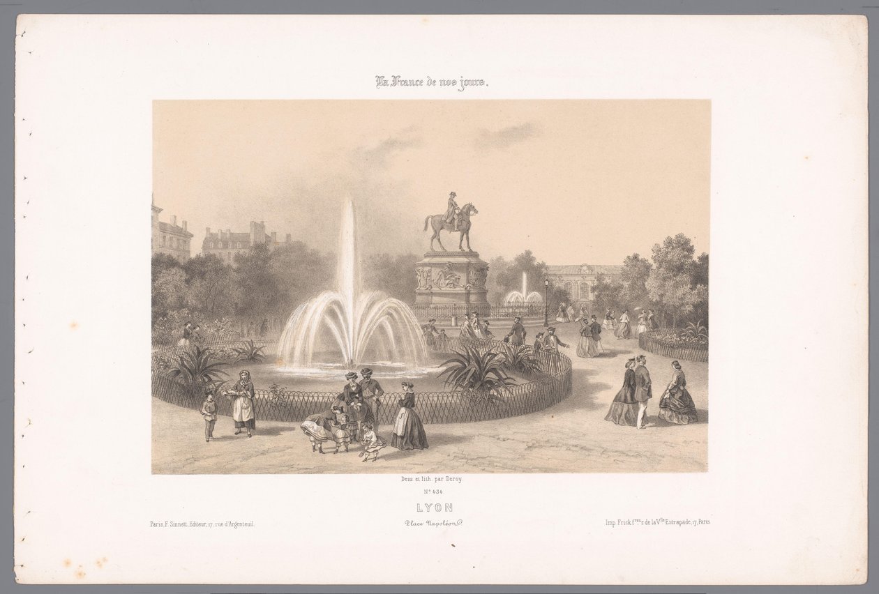 Zicht op de Place Napoléon te Lyon Lyon. Coloque a Napoleón (título en el objeto) Hedendaags Frankrijk (título de la serie) Francia hoy en día (título de la serie sobre el objeto) de Isodore Laurent Deroy