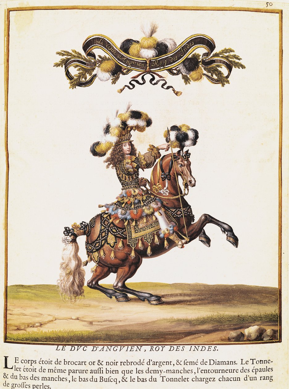 El duque de Enghien como el rey de los indios en el carrusel realizado para Luis XIV frente a las Tullerías, 5 de junio de 1662 de Israël Silvestre the Younger