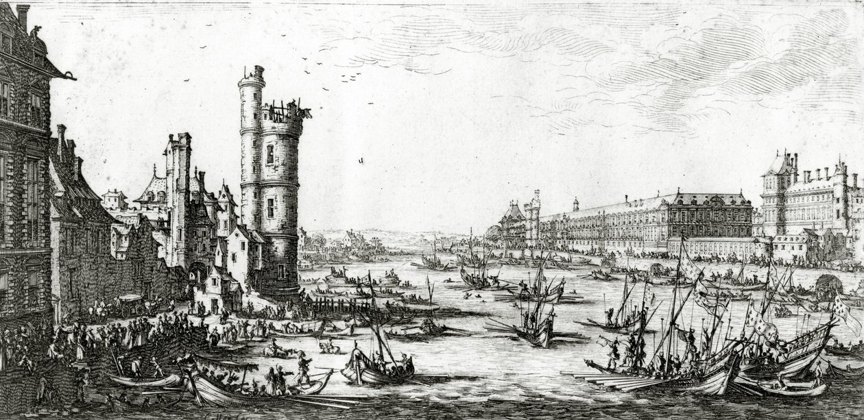 El Palais du Louvre y la Tour de Nesle, grabado por Perelle de Israël Silvestre the Younger