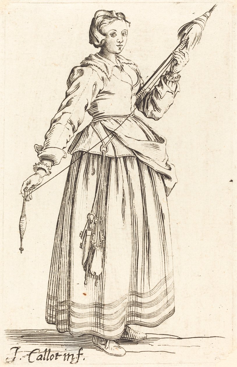 Joven mujer con rueca, mirando a la derecha de Israel Henriet after Jacques Callot