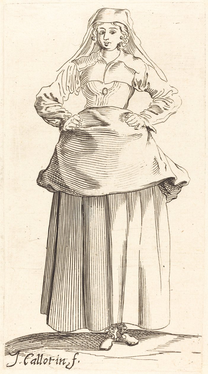 Joven con las manos en las caderas, vista frontal de Israel Henriet after Jacques Callot