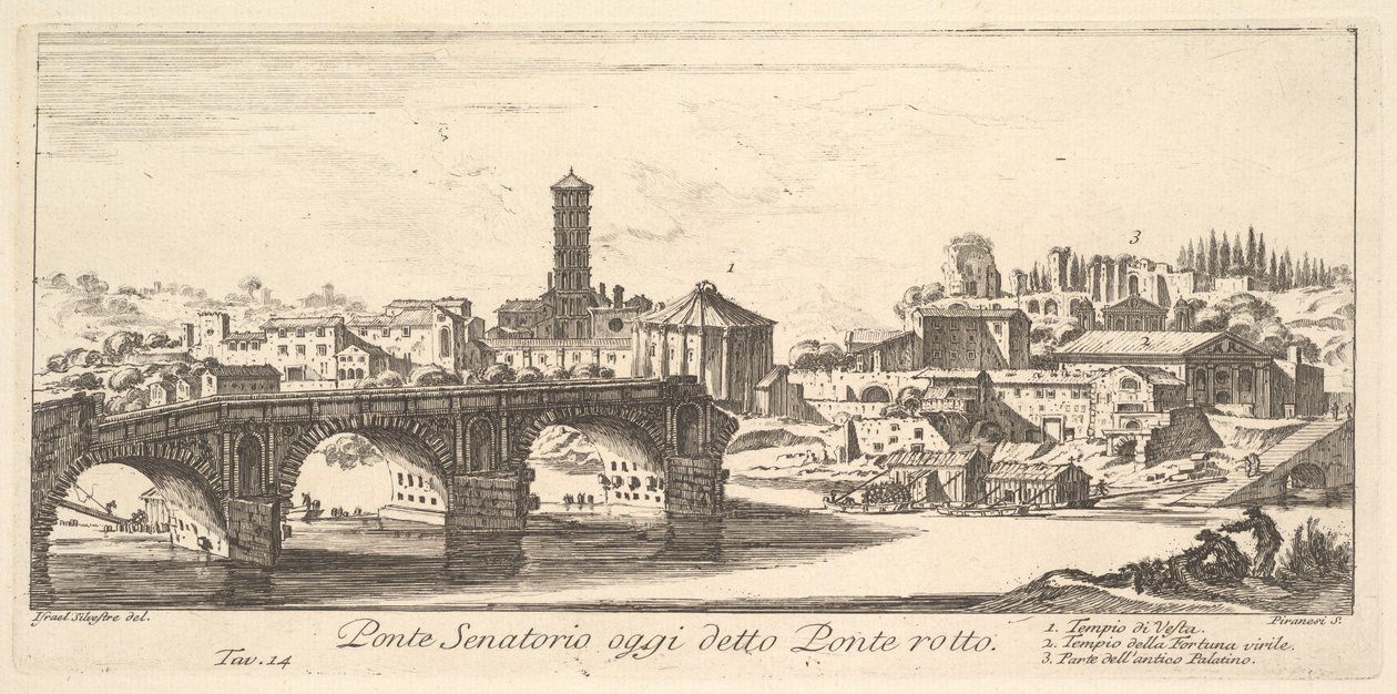 Puente Senatorial, hoy llamado Ponte Rotto (Puente Roto), c.1748 (grabado) de Israël Silvestre