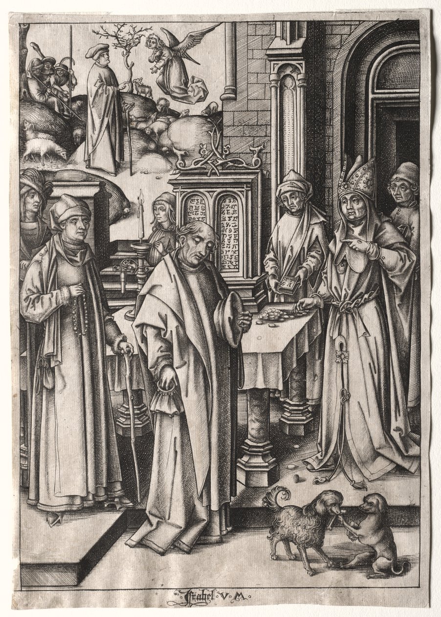 Vida de la Virgen: El Sumo Sacerdote rechazando la ofrenda de Joaquín de Israhel van Meckenem