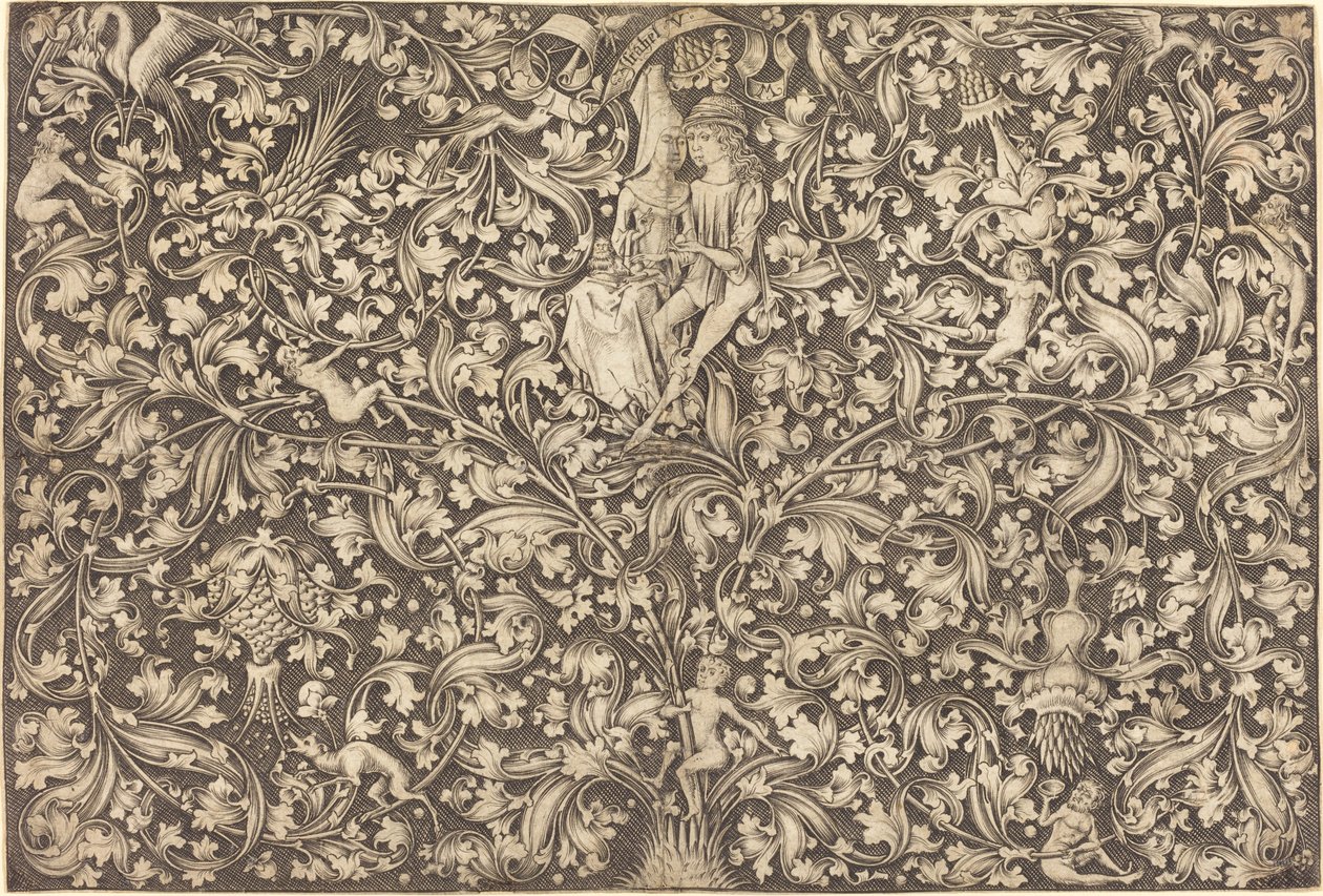 Panel de ornamento con dos amantes, c. 1490-1500 de Israhel van Meckenem