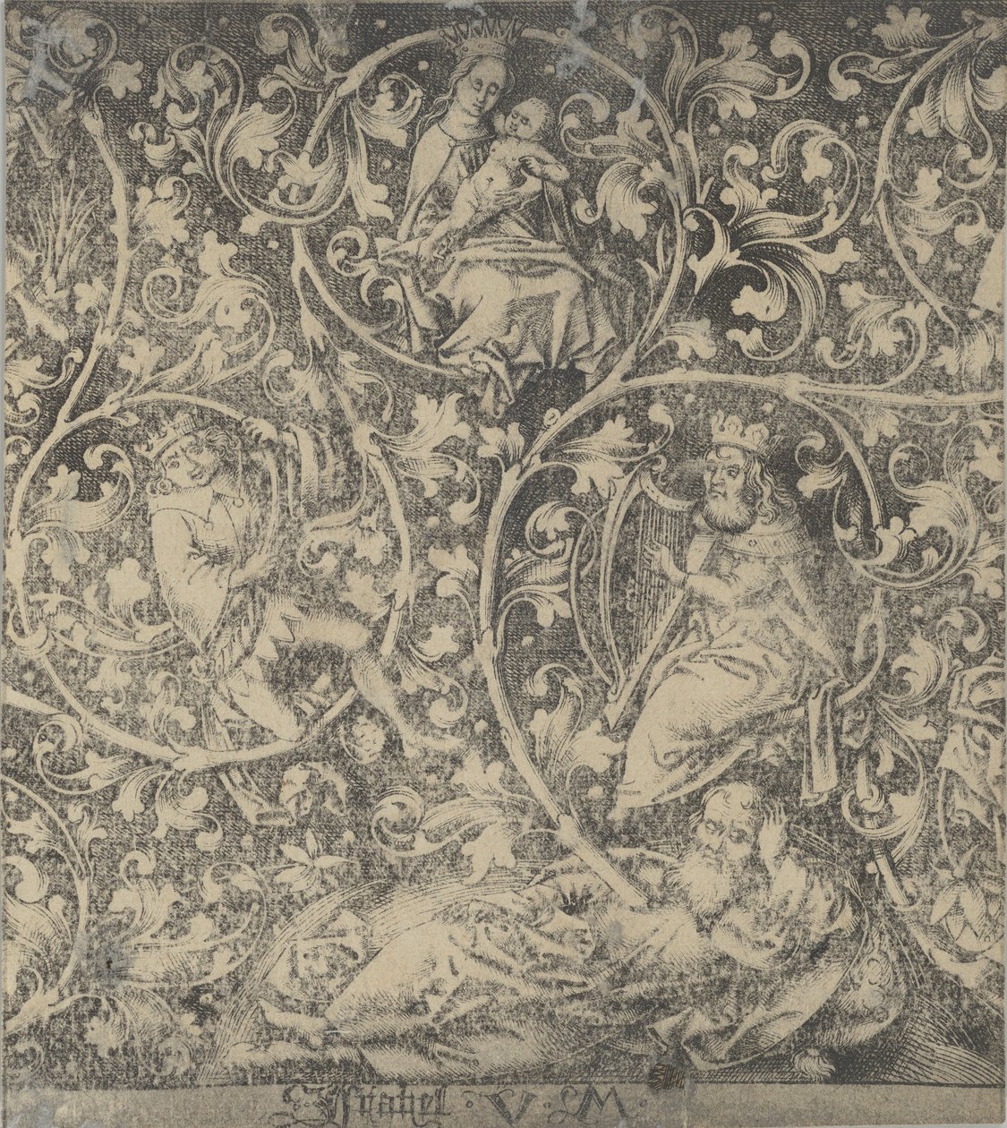Grabado ornamental con el Árbol de Jesé de Israhel van Meckenem