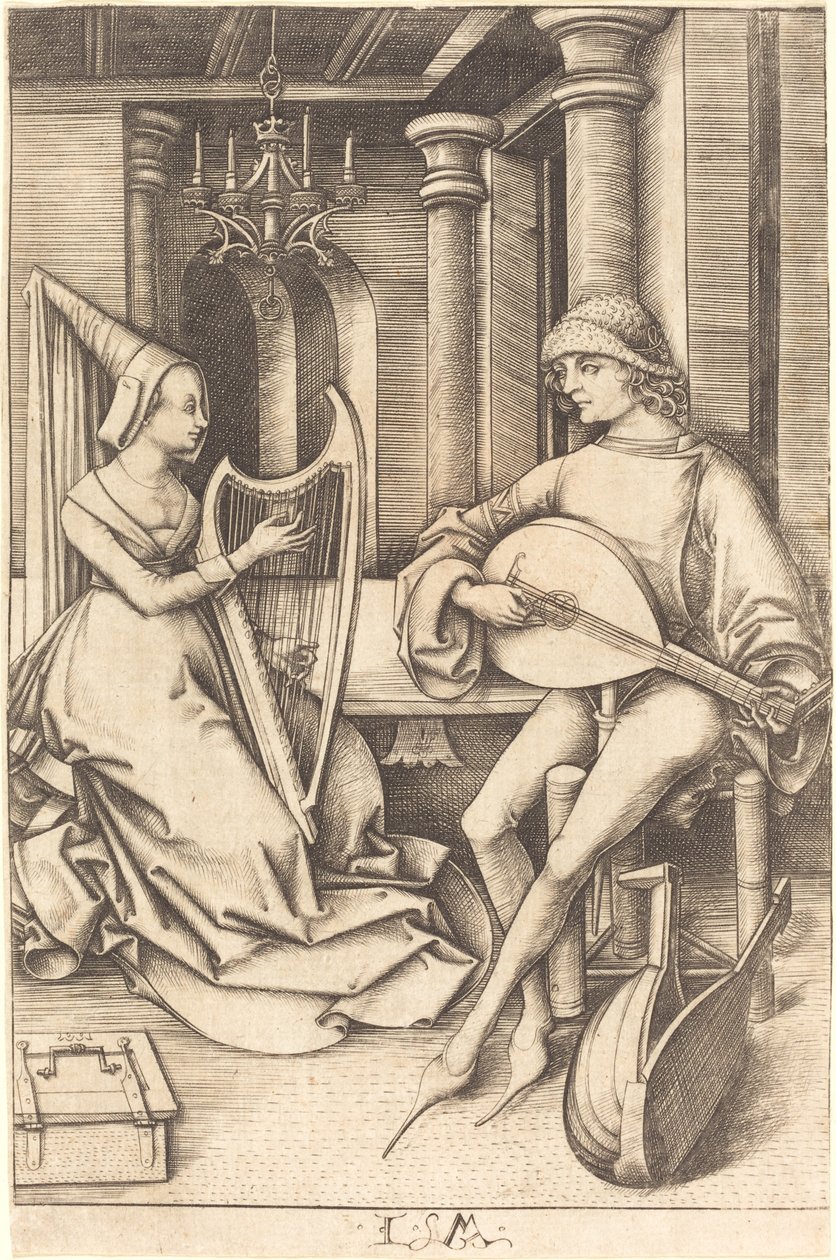 El laudista y el arpista, c. 1495-1503 de Israhel van Meckenem