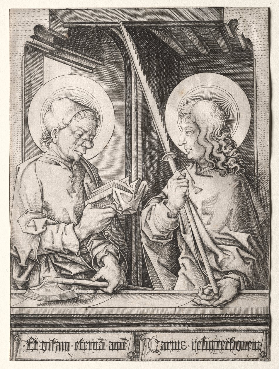 Los Doce Apóstoles en Ventanas Góticas: San Matías y San Judas Tadeo de Israhel van Meckenem