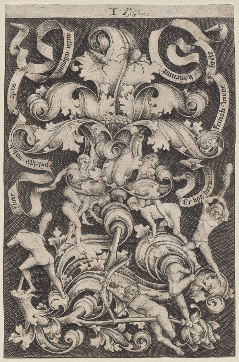 Ornamento Vertical con Ocho Hombres Desnudos de Israhel van Meckenem
