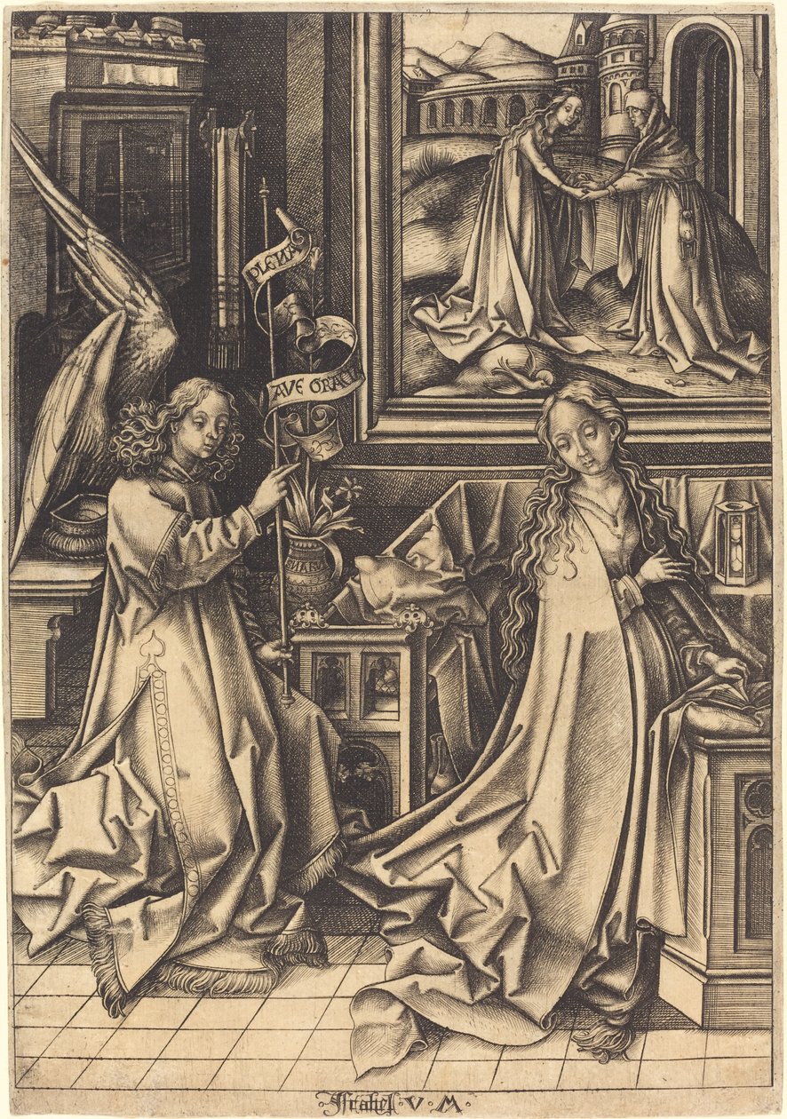 La Anunciación de Israhel van Meckenem after Hans Holbein the Elder