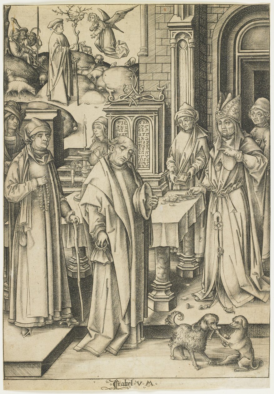El sumo sacerdote rechazando la ofrenda de Joaquín, c. 1490-1500 de Israhel van Meckenem the younger