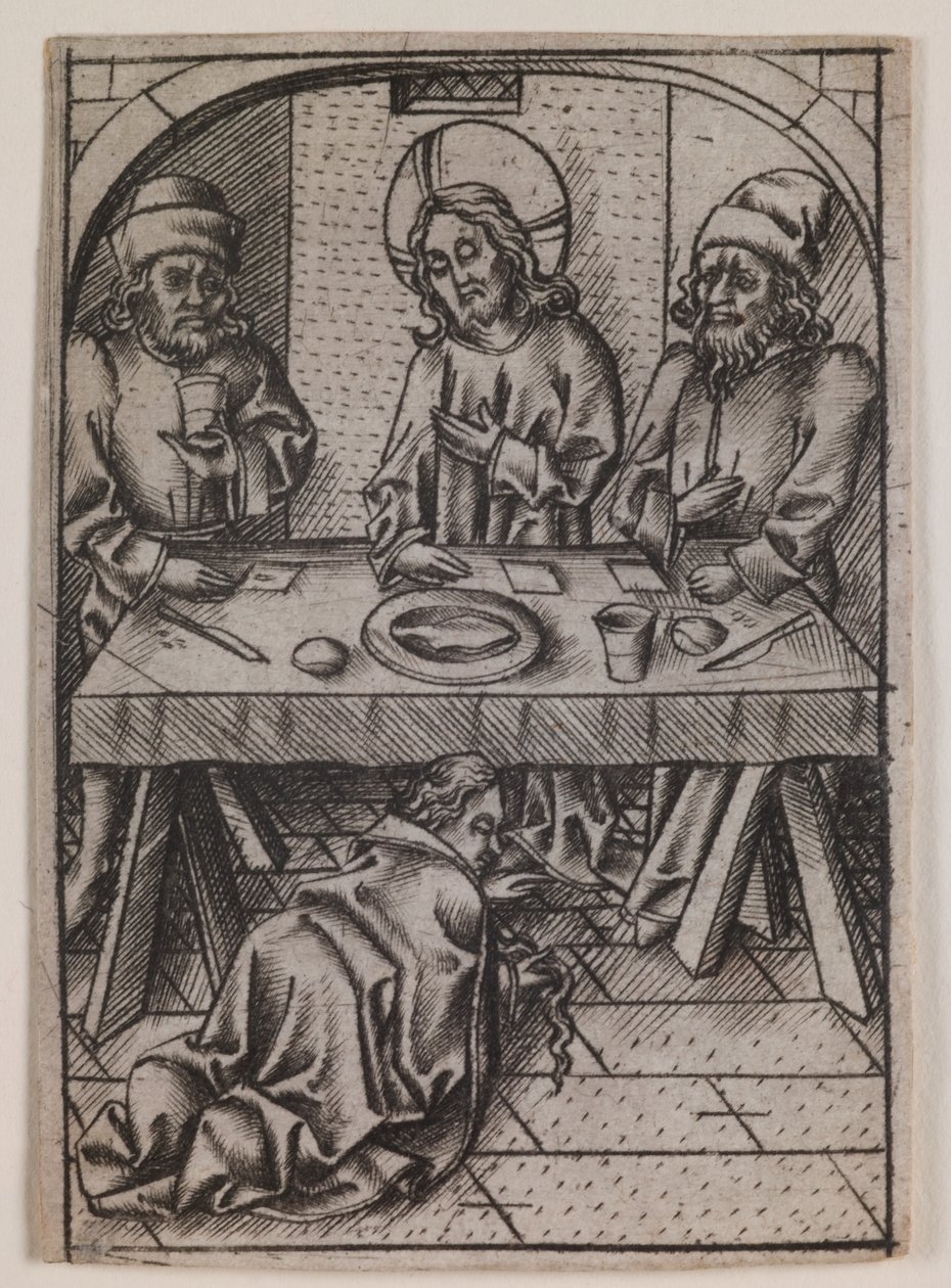María Magdalena lavando los pies de Cristo, c.1500 (grabado) de Israhel van the younger Meckenem