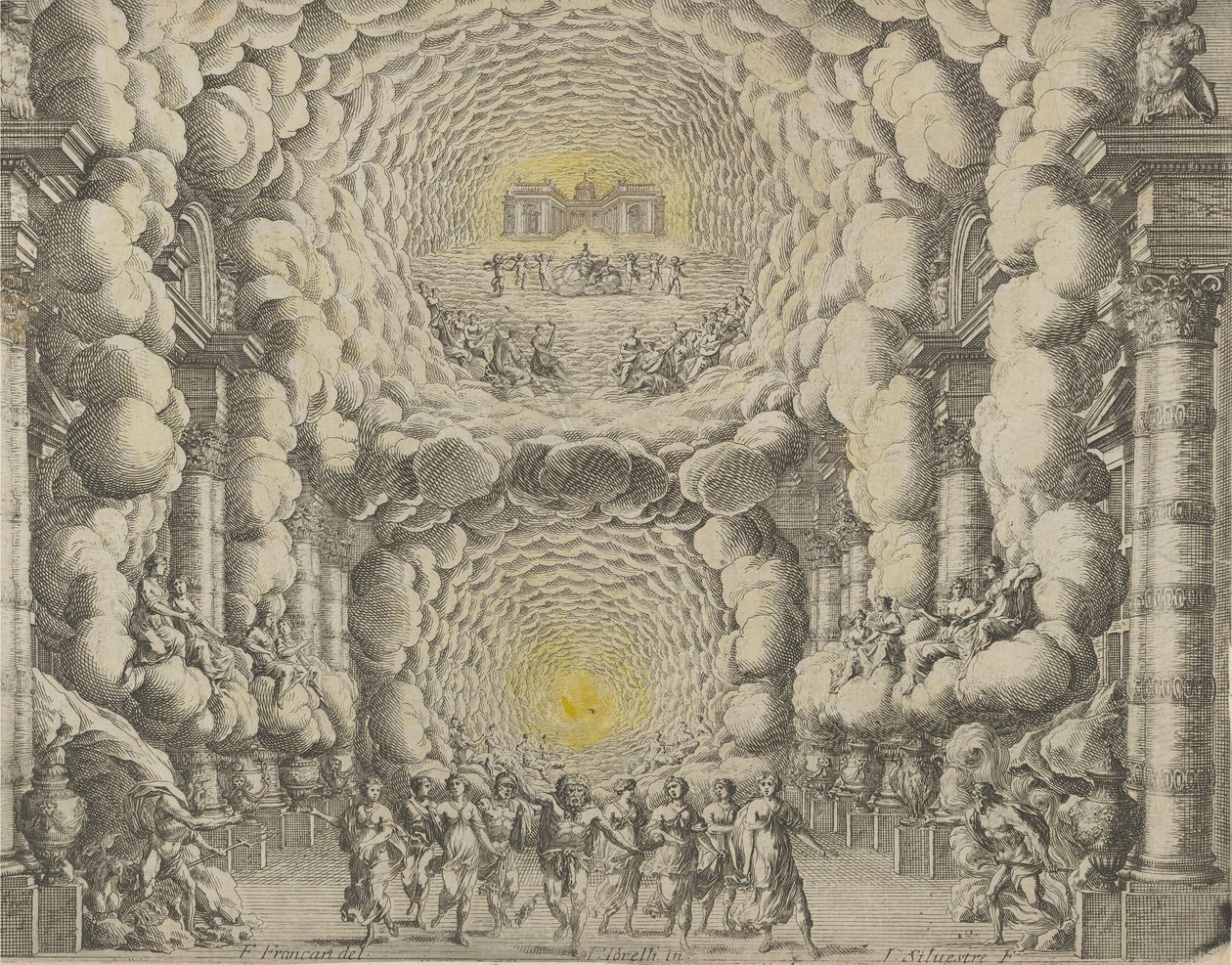Diseño para un escenario de teatro creado por Giacomo Torelli da Fano para el ballet 