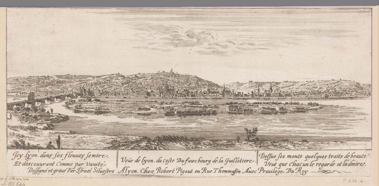 Vista de Lyon con el suburbio de Guillotière Veue de Lyon du coste Du fauxbourg de la Guillotiere (título sobre el objeto) de Israël Silvestre