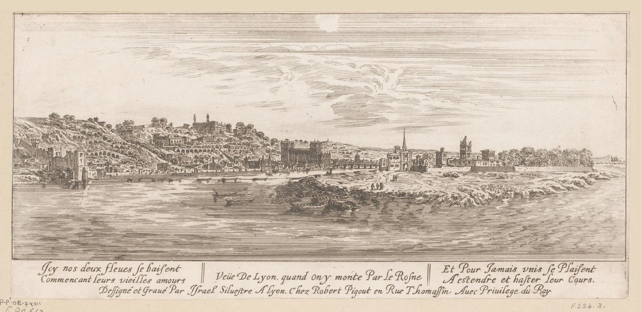 Vista desde el Rin en Lyon Veue de Lyon quand on y monte par le Rosne (título sobre objeto) de Israël Silvestre