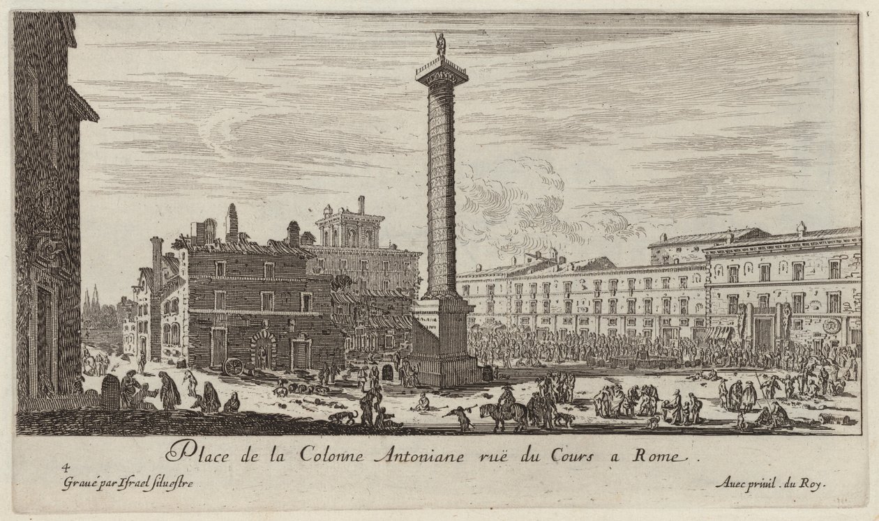 Plaza de la Columna Antoniana, calle del Cours en Roma de Israël Silvestre