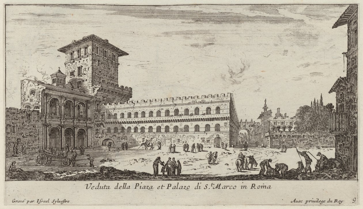 Vista de la Plaza y el Palacio de San Marcos en Roma de Israël Silvestre