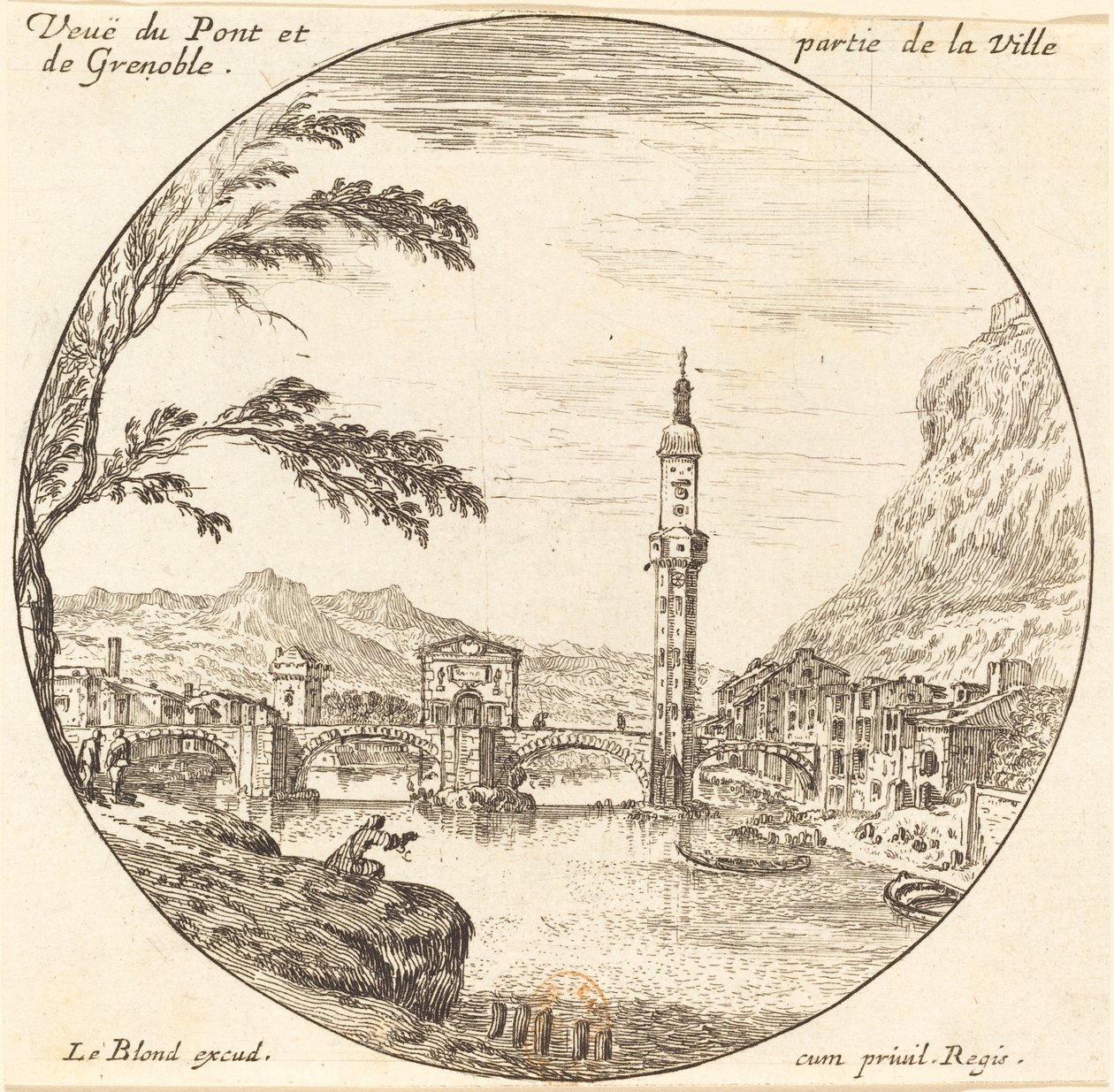 Vista del puente y parte de la ciudad de Grenoble de Israël Silvestre