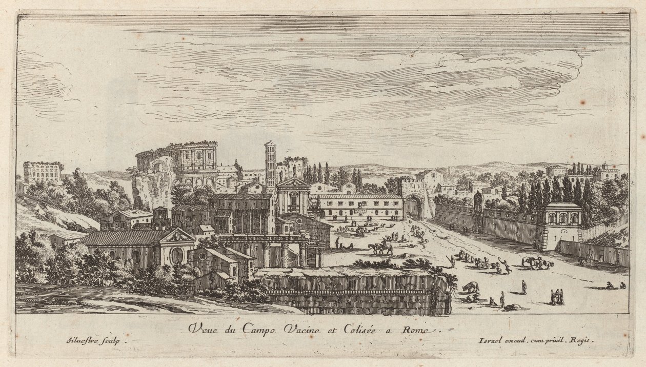 Vista del Campo Vaccino y Coliseo en Roma de Israël Silvestre