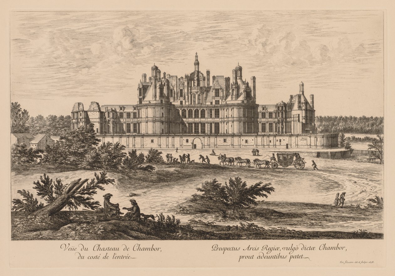 Vista del Castillo de Chambord, desde la entrada de Israël Silvestre
