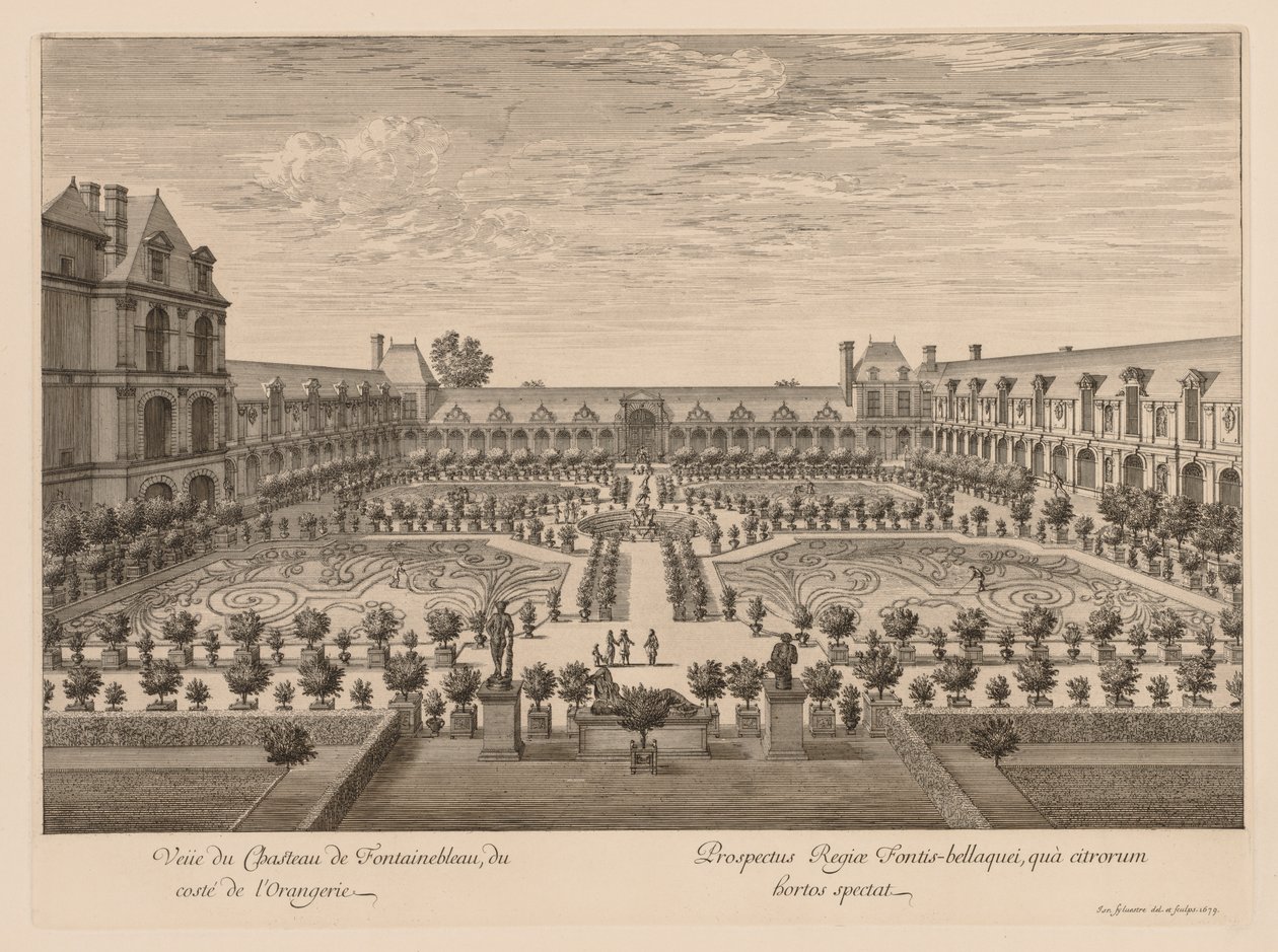 Vista del Castillo de Fontainebleau, del lado de la Orangerie, 1679 de Israël Silvestre