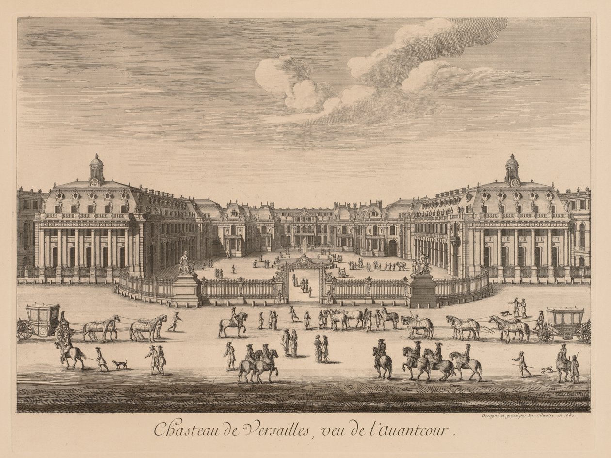 Vista del Castillo de Versalles, vista del patio delantero, 1682 de Israël Silvestre