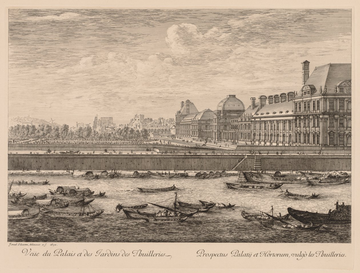 Vista del palacio y los jardines de las Tullerías, del lado del muelle, 1670 de Israël Silvestre