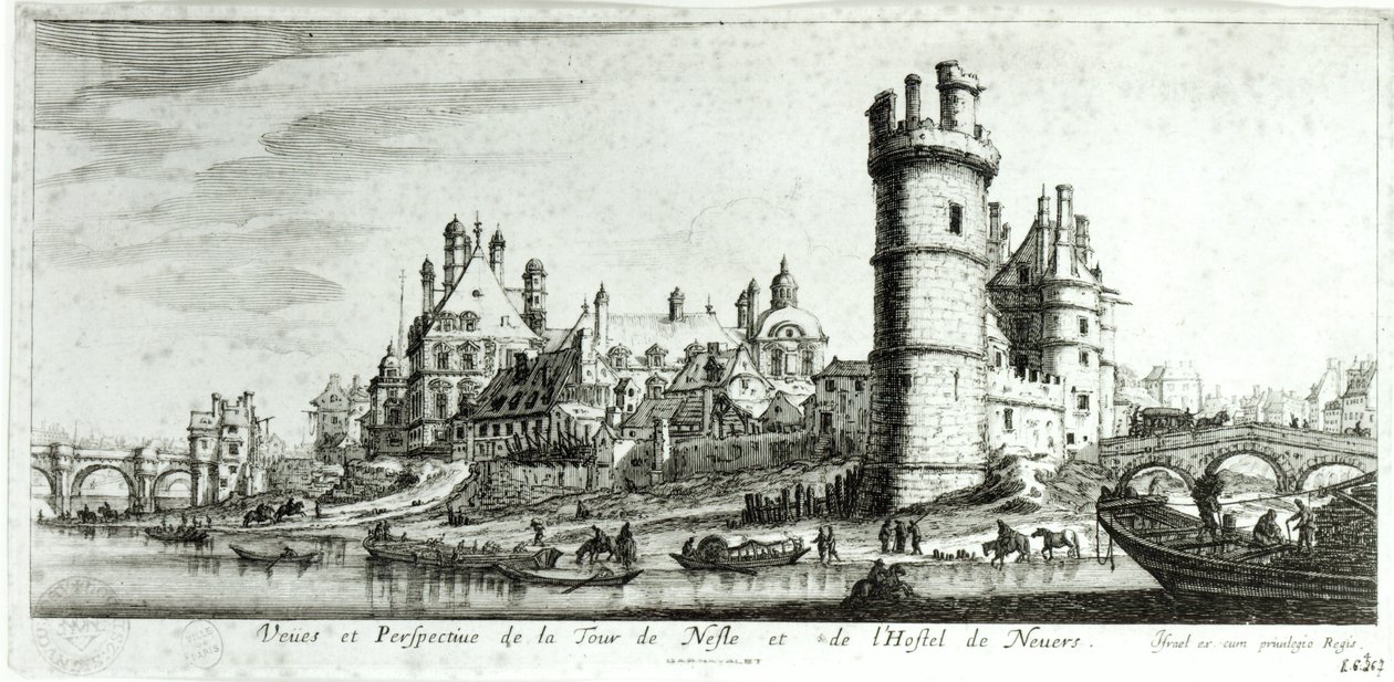 Vista en perspectiva de la Torre de Nesle y el Hotel de Nevers de Israël Silvestre the Younger