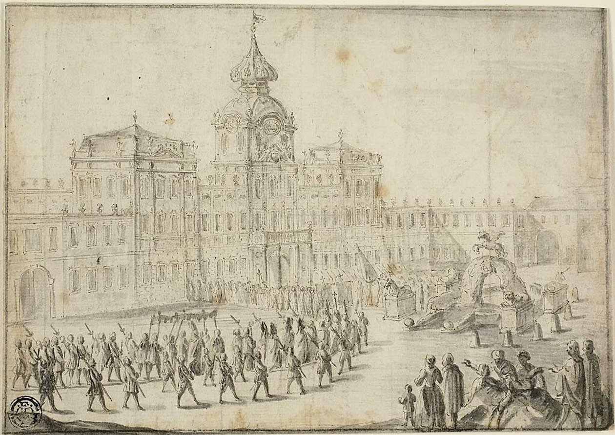 Procesión religiosa entrando en Schloss Mirabell, Salzburgo de Israël Silvestre the Younger