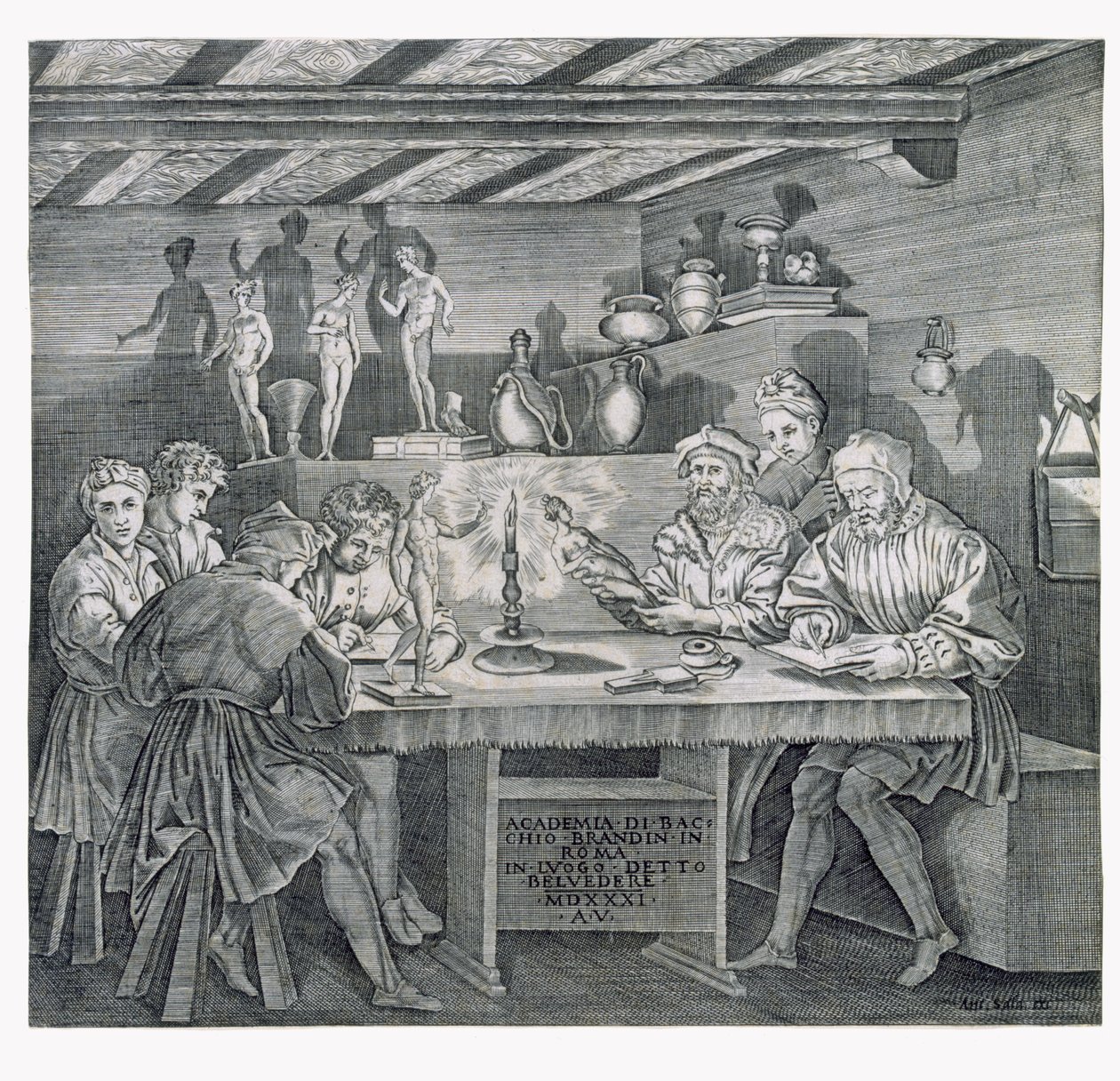 Academia de Baccio Bandinelli en el Belvedere en Roma en 1531 de Italian School