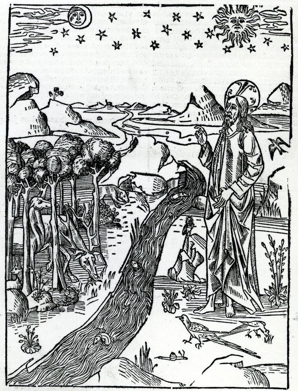 Creación, primera página del Génesis, de la Biblia de Lugduni, 1538 de Italian School