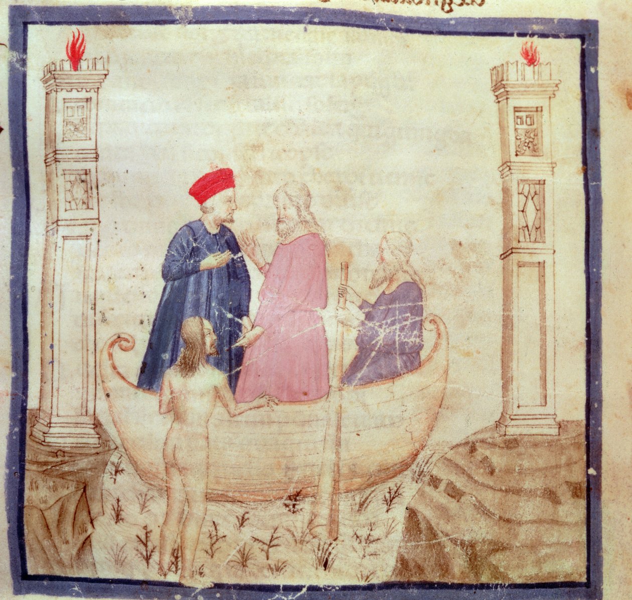 Dante y Virgilio (70-19 a.C.) yendo al infierno, de La Divina Comedia de Dante Alighieri (1265-1321) de Italian School