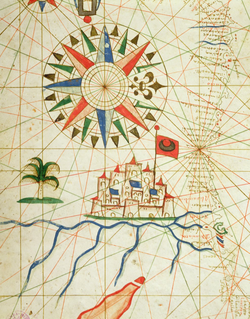 Egipto, el río Nilo y El Cairo, de un atlas náutico, 1646 (detalle) de Italian School