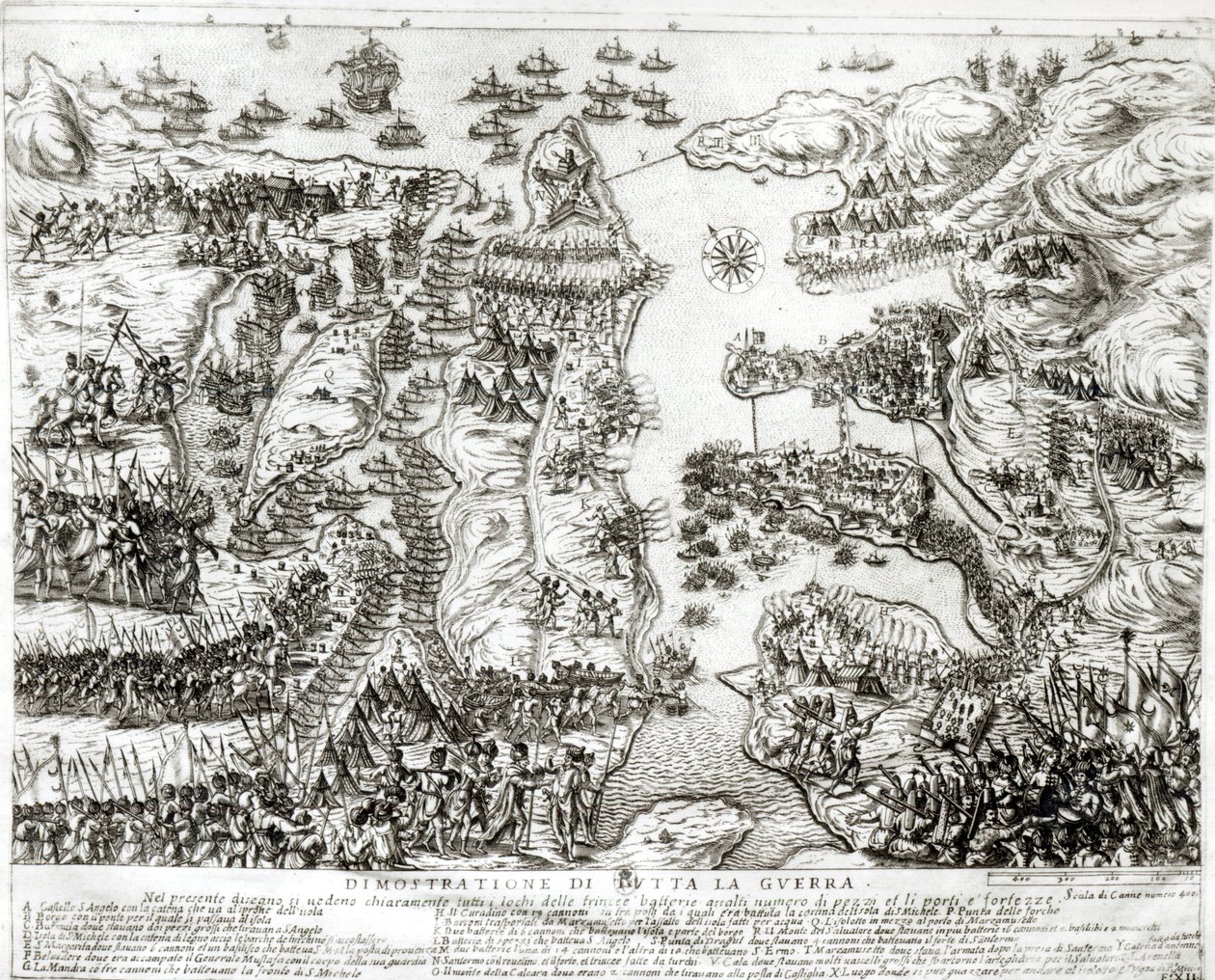 Mapa del Sitio de Malta en 1565 de Italian School