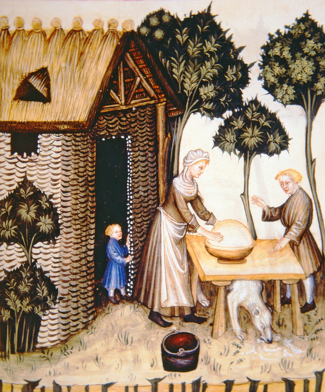 Preparación de mantequilla, de Tacuinum Sanitatis de Italian School