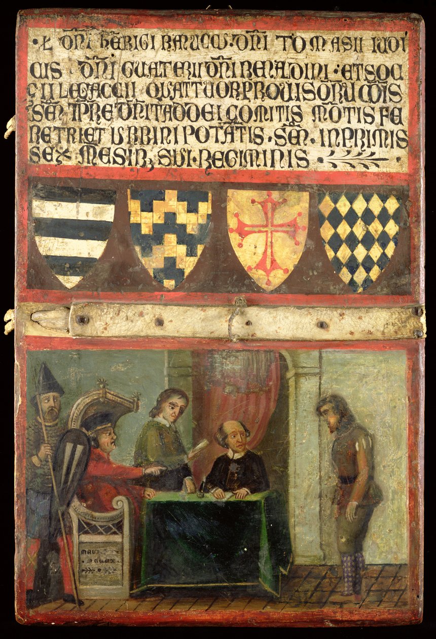 Escena de justicia con cuatro escudos de armas, 1273 de Italian School