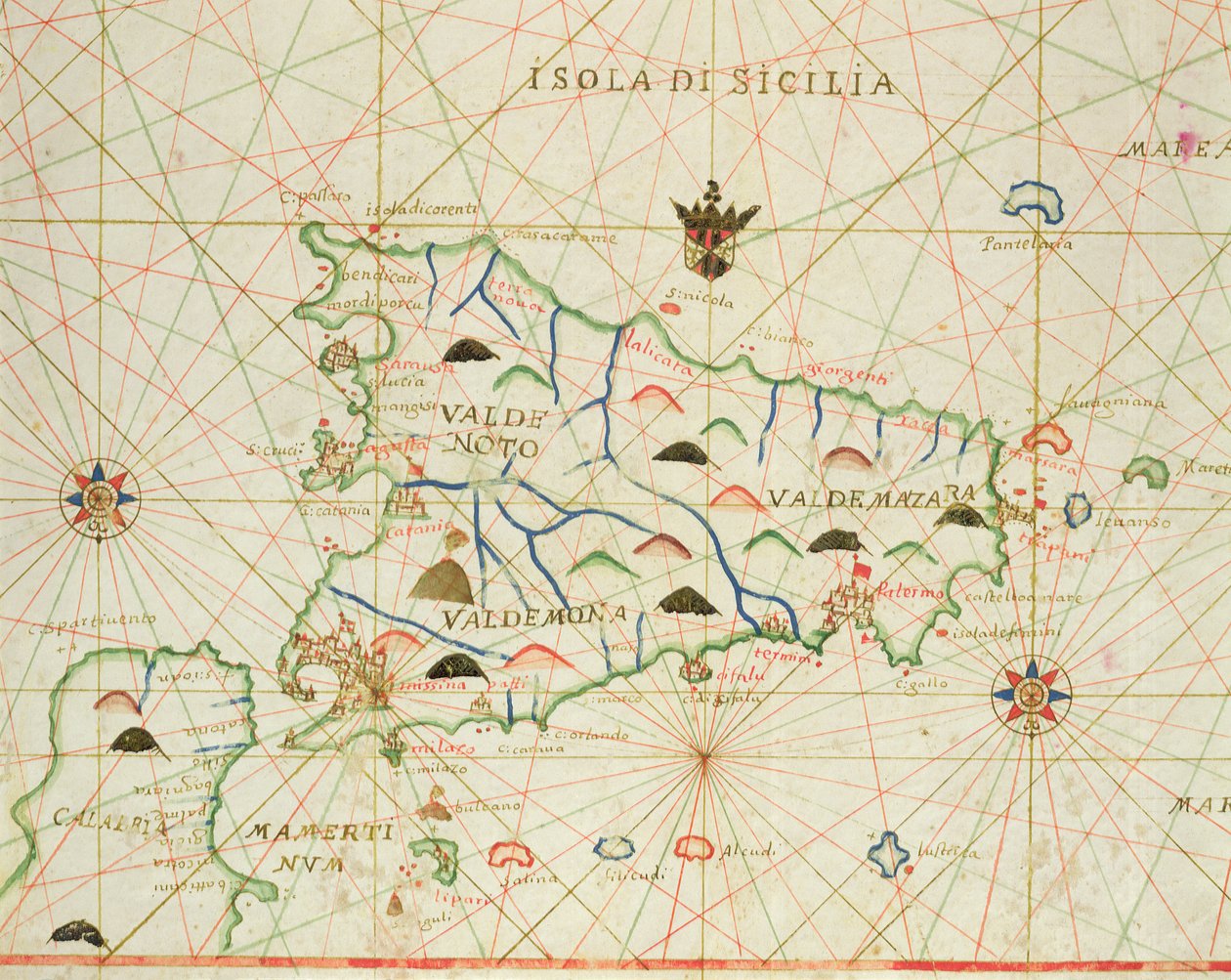 Sicilia y el estrecho de Mesina, de un atlas náutico, 1646 de Italian School