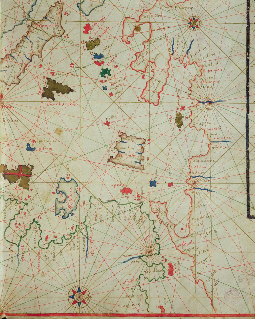 El Peloponeso con la isla de Limnos, de un atlas náutico, 1646 (detalle) de Italian School