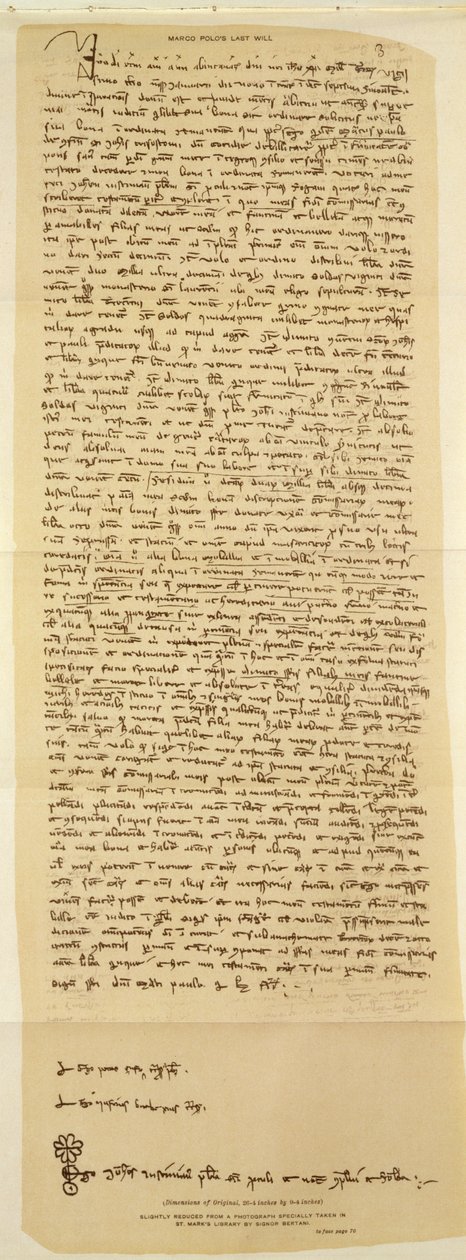 El último testamento de Marco Polo, escrito en 1324 de Italian School