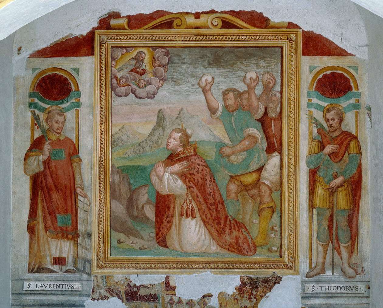 El martirio de San Esteban entre San Lorenzo y Teodoro de Italian School