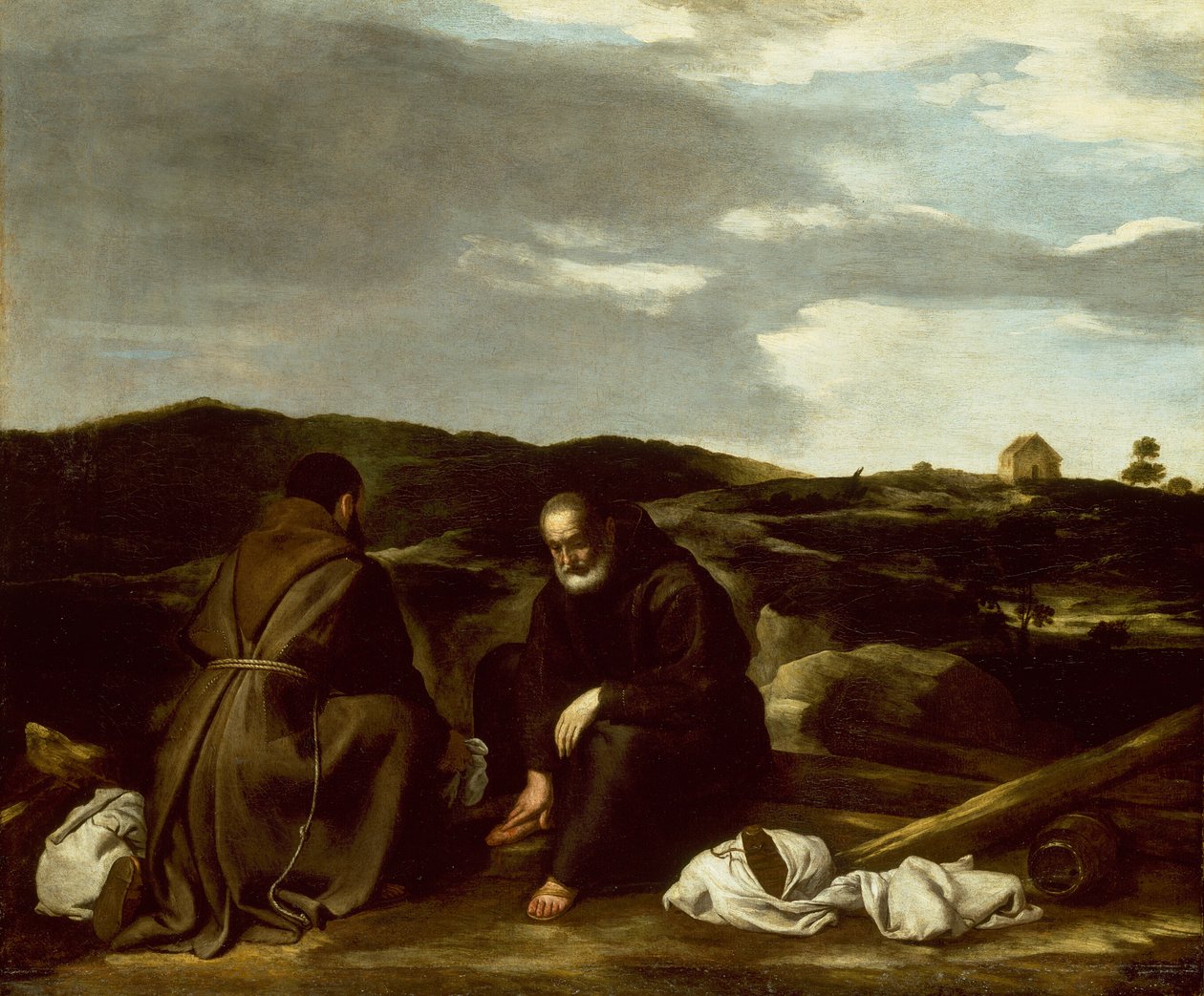 Dos monjes en un paisaje de Italian
