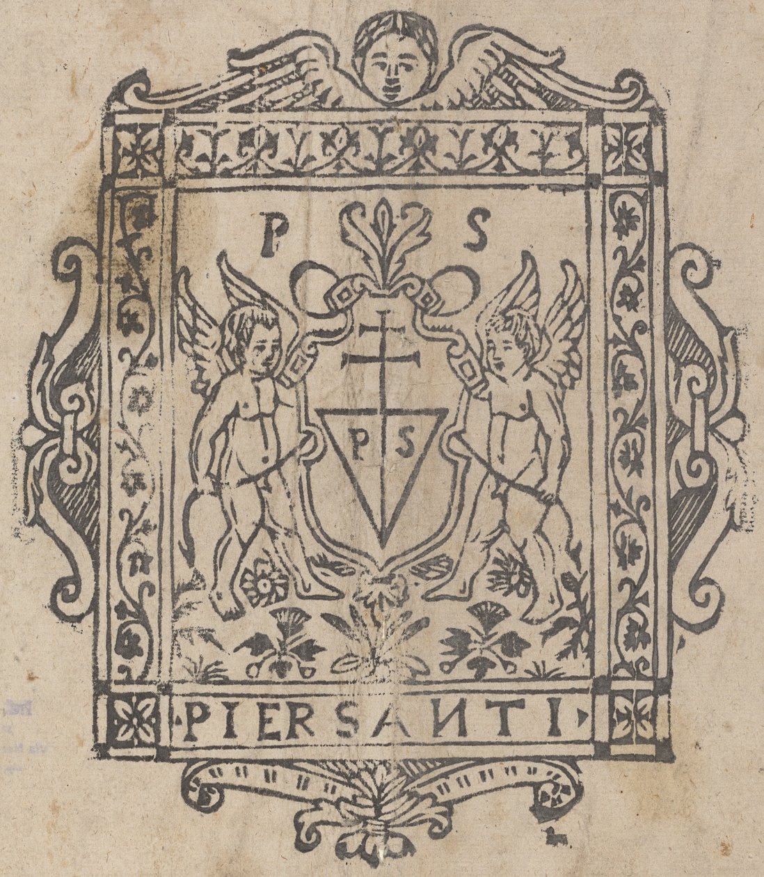 Dos putti con escudo inscrito Pier Santi de Italian 16th Century
