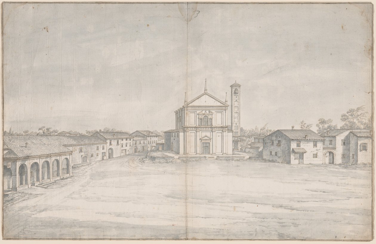 Centro de una ciudad con una iglesia de Italian 18th Century