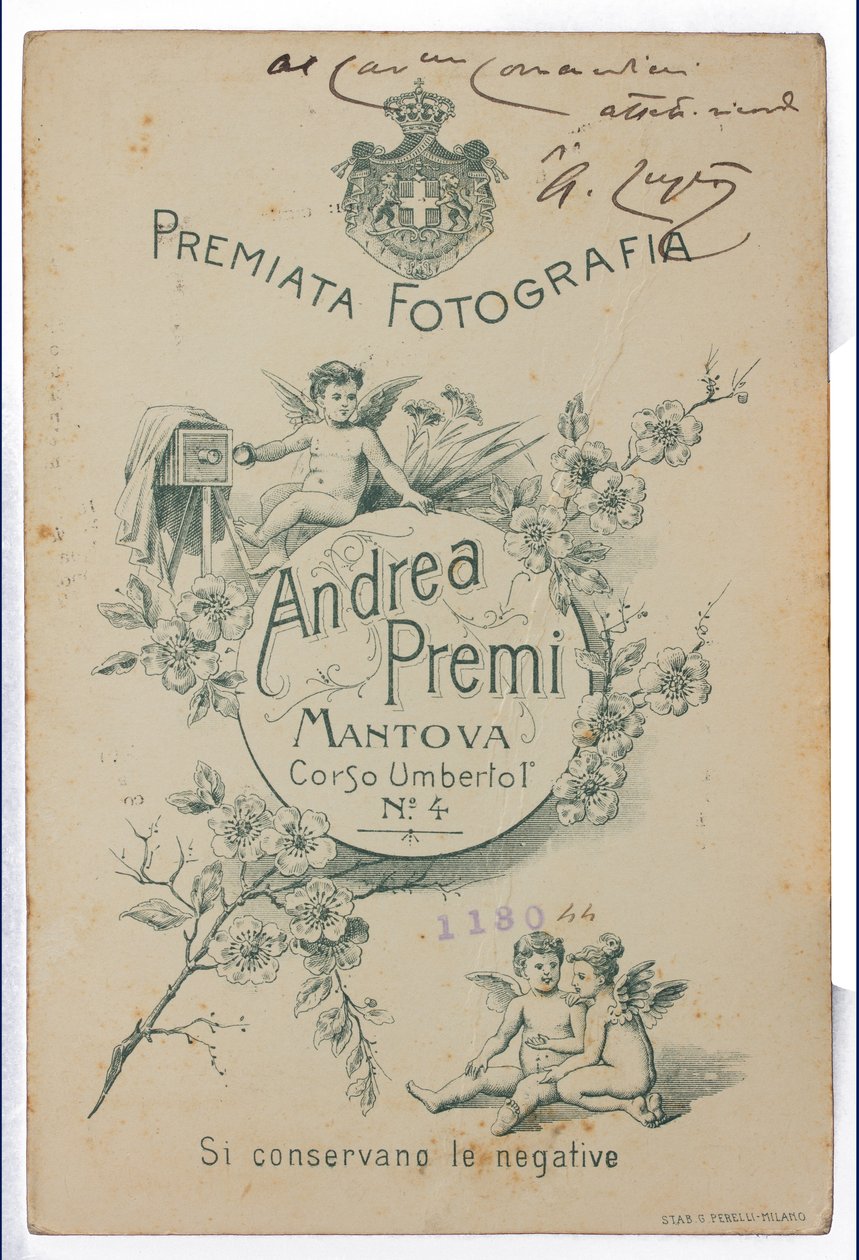 Reverso de la tarjeta postal que retrata al pintor Albano Lugli de Italian Photographer