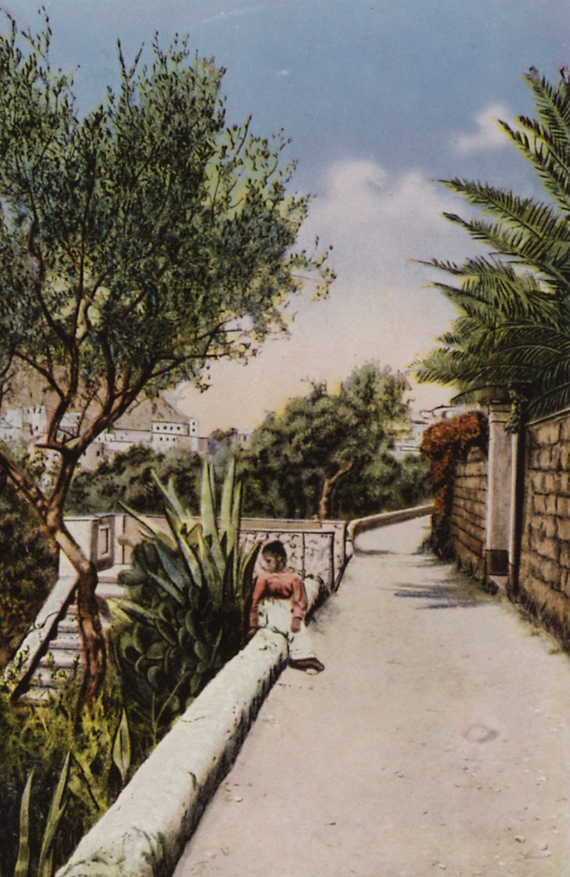 Capri: Via Tragara (litografía en color) de Italian Photographer