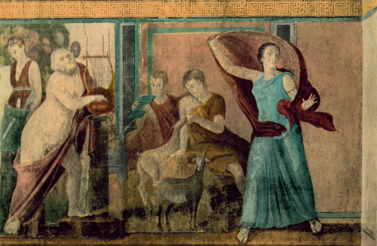 Pompeya: Villa de los Misterios, Iniciación, La Mujer Aterrorizada (foto coloreada) de Italian Photographer